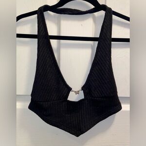 SHEIN Black Ribbed Knit Top